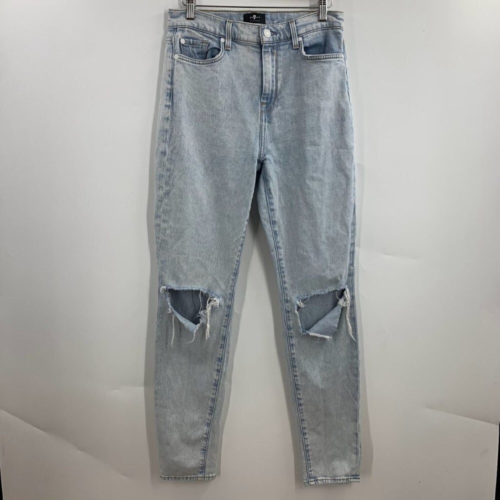 7 For‎ All Mankind Women's The High Waist Skinny Distressed Taper Jeans Size 29